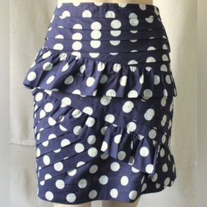Anthropologie mini pencil skirt LEIFSDOTTIR polka dot and ruffles